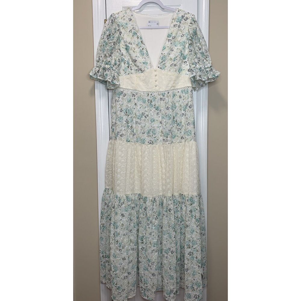 ASOS Women's 10 Eyelet Tiered Midi Tea Dress Mixed Ditsy Print Embroidered NWT - Picture 1 of 11